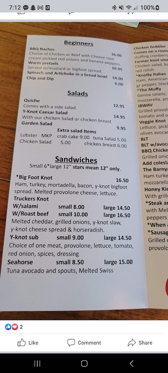 Menu Y-Knot On The Water Gourmet Eatery-2