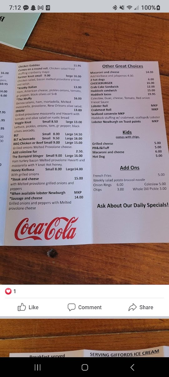 Menu Y-Knot On The Water Gourmet Eatery-5