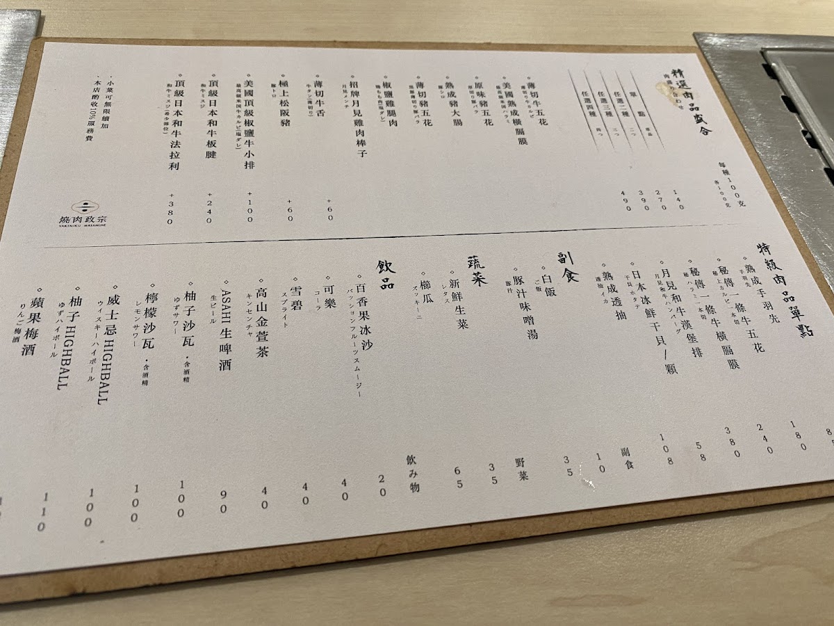 Menu Yakiniku Masamune Zhongxiao-9