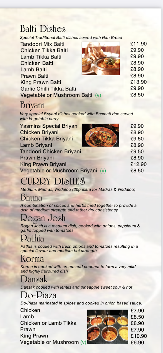 Menu Yasmins Tandoori-Restaurants And Takeaway-1