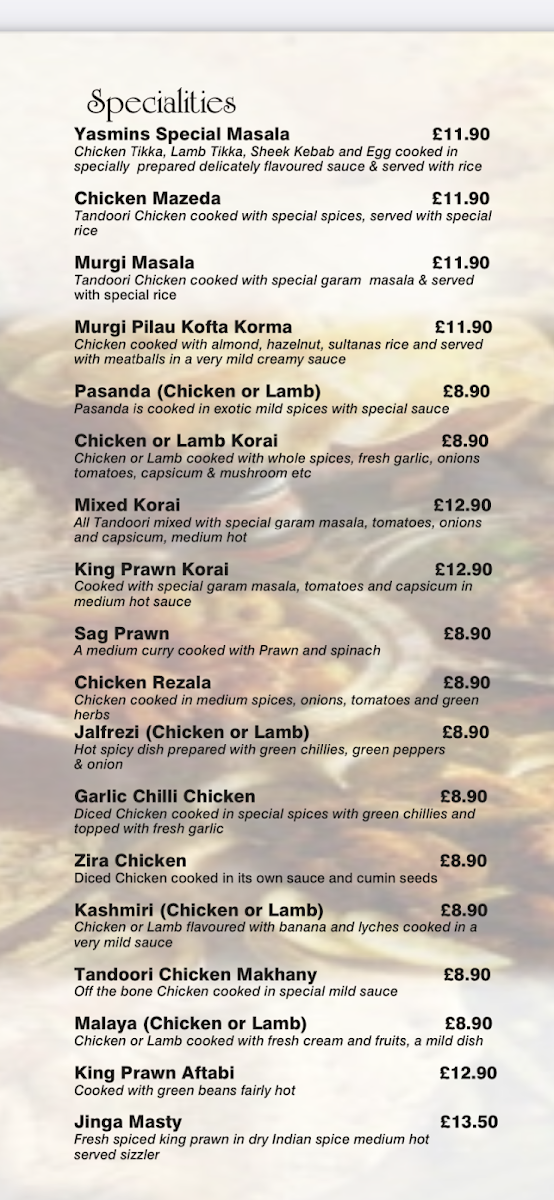 Menu Yasmins Tandoori-Restaurants And Takeaway-4