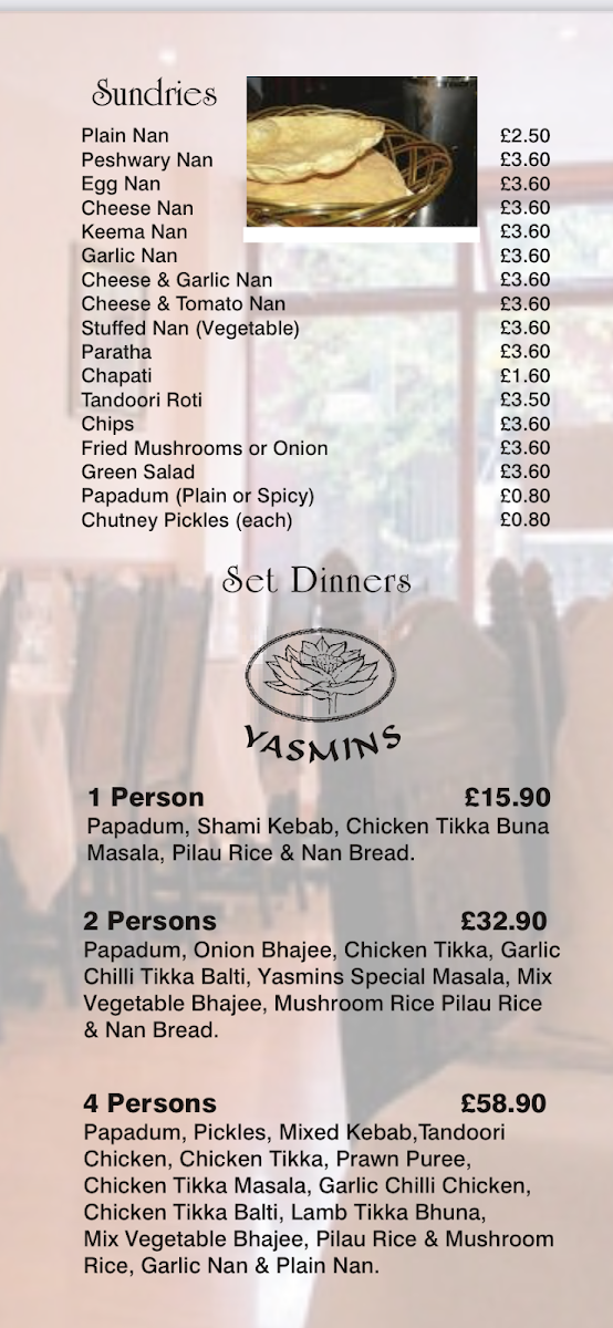 Menu Yasmins Tandoori-Restaurants And Takeaway-5