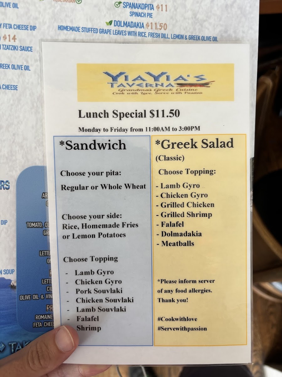 Menu Yia Yia's Taverna-1