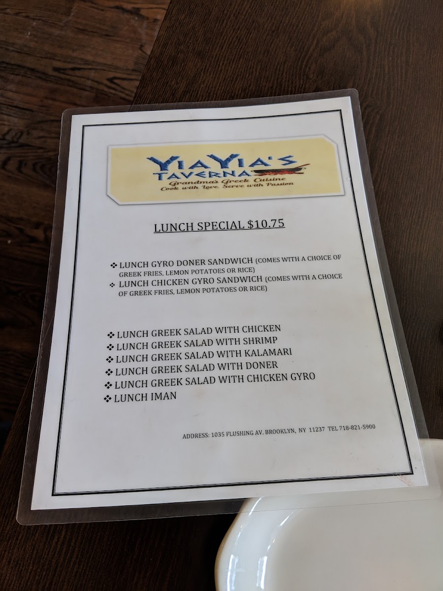 Menu Yia Yia's Taverna-5