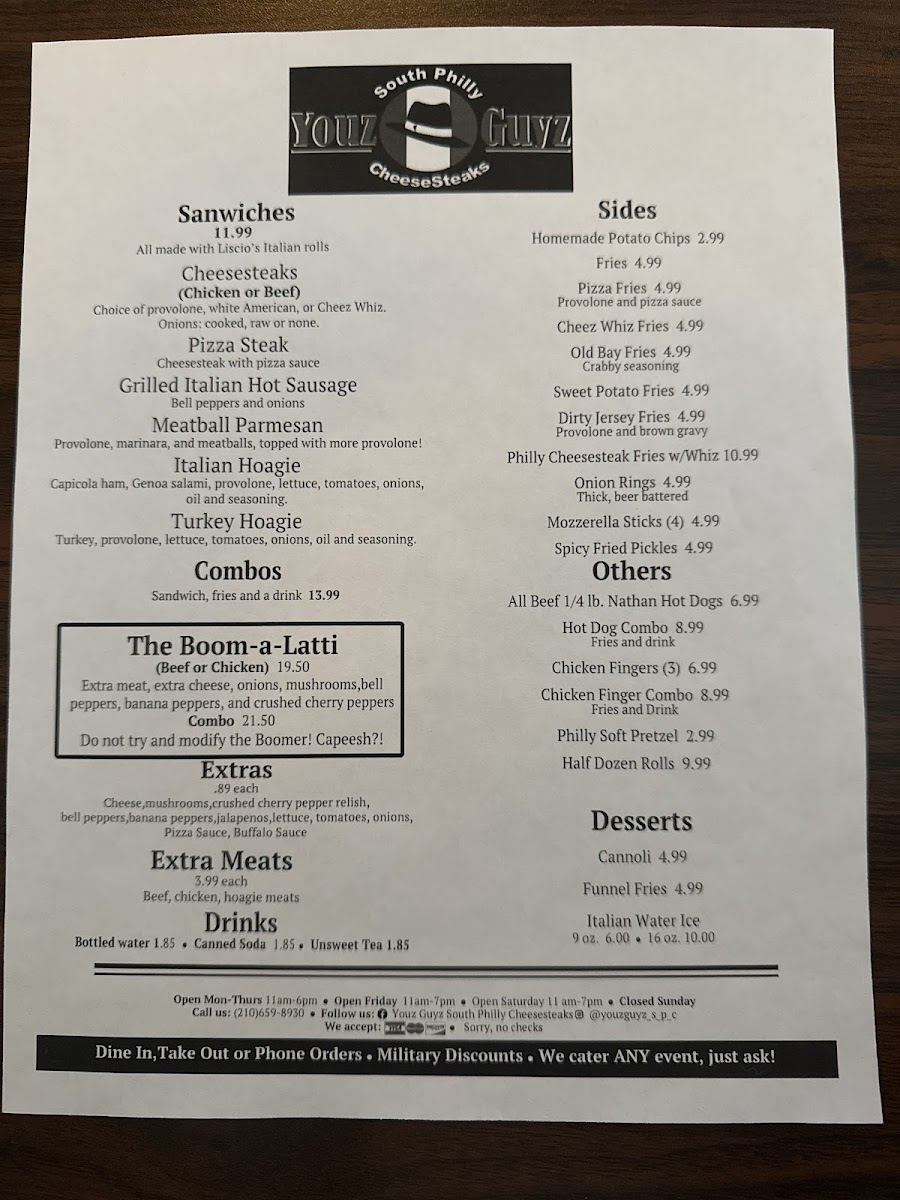 Menu Youz Guyz South Philly Cheesesteaks-1
