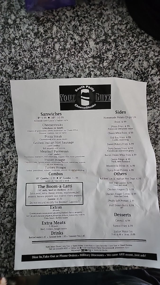 Menu Youz Guyz South Philly Cheesesteaks-3
