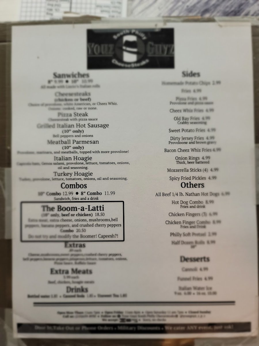 Menu Youz Guyz South Philly Cheesesteaks-6