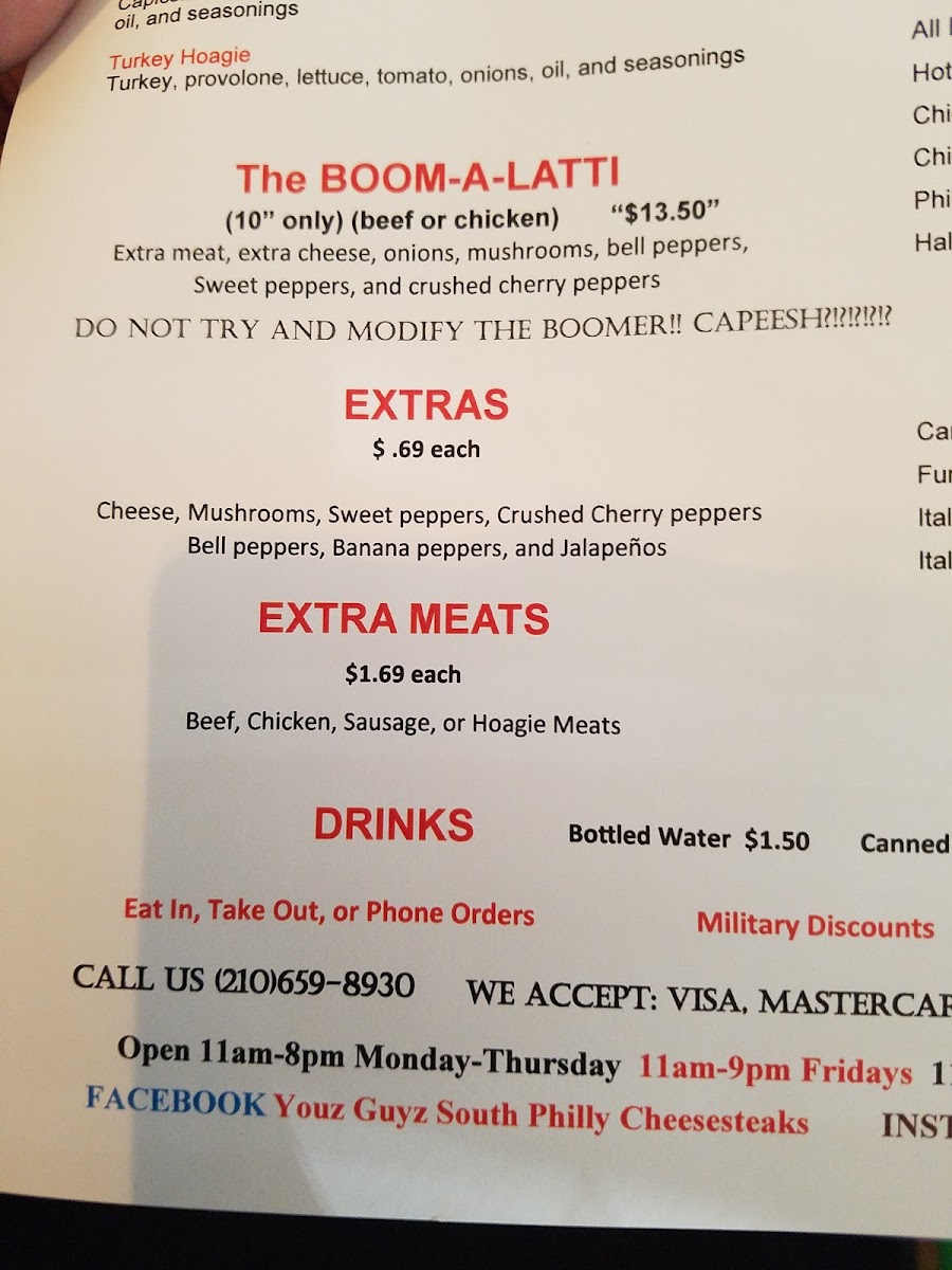 Menu Youz Guyz South Philly Cheesesteaks-7