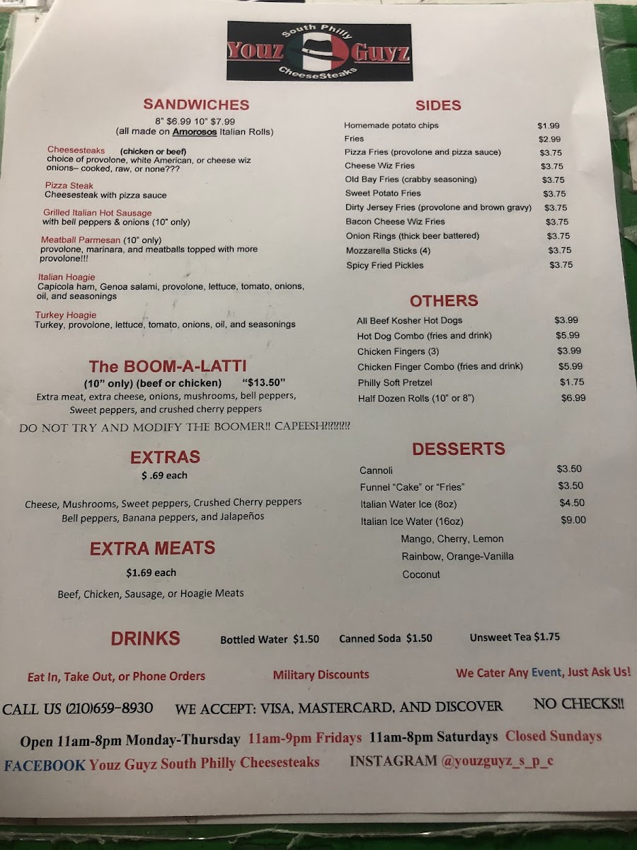 Menu Youz Guyz South Philly Cheesesteaks-8