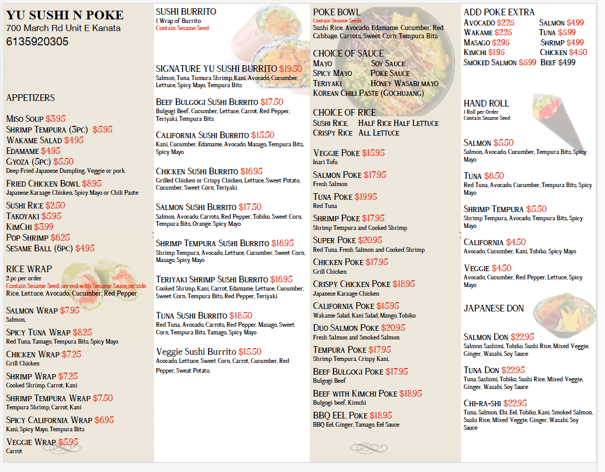 Menu Yu Sushi N Poke Kanata-2