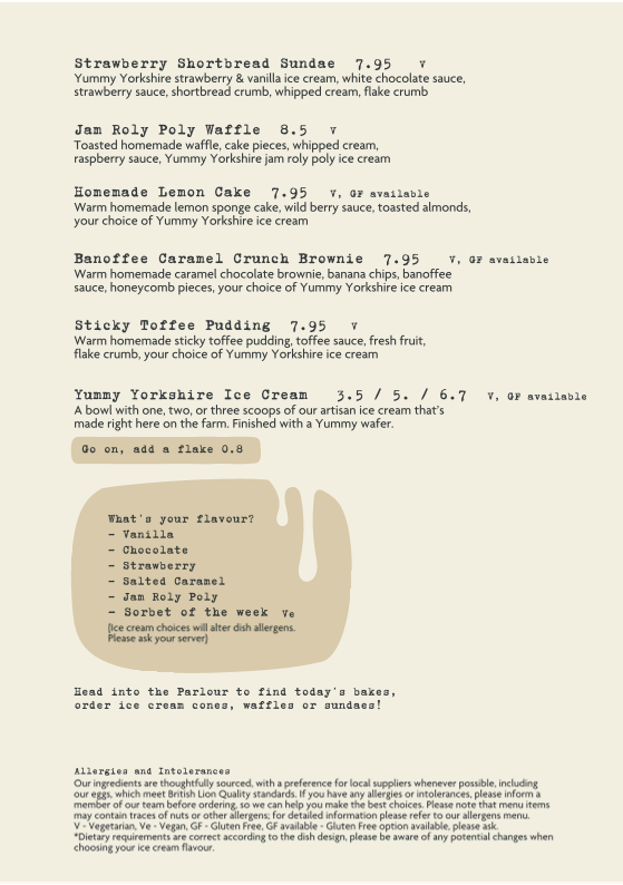 Menu Yummy Yorkshire Ice Cream Parlour - Hide & Hoof Farm Restaurant-4