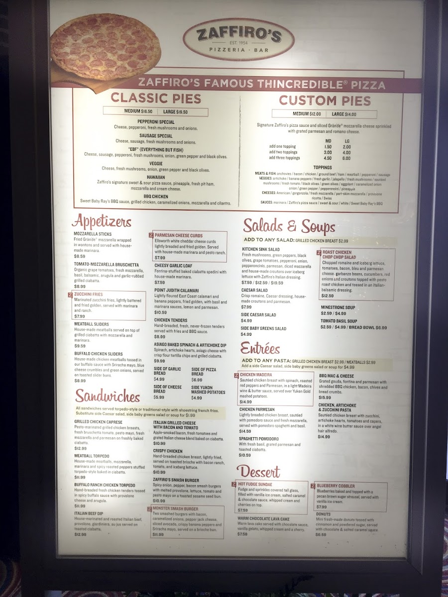 Menu Zaffiro's North Shore-1