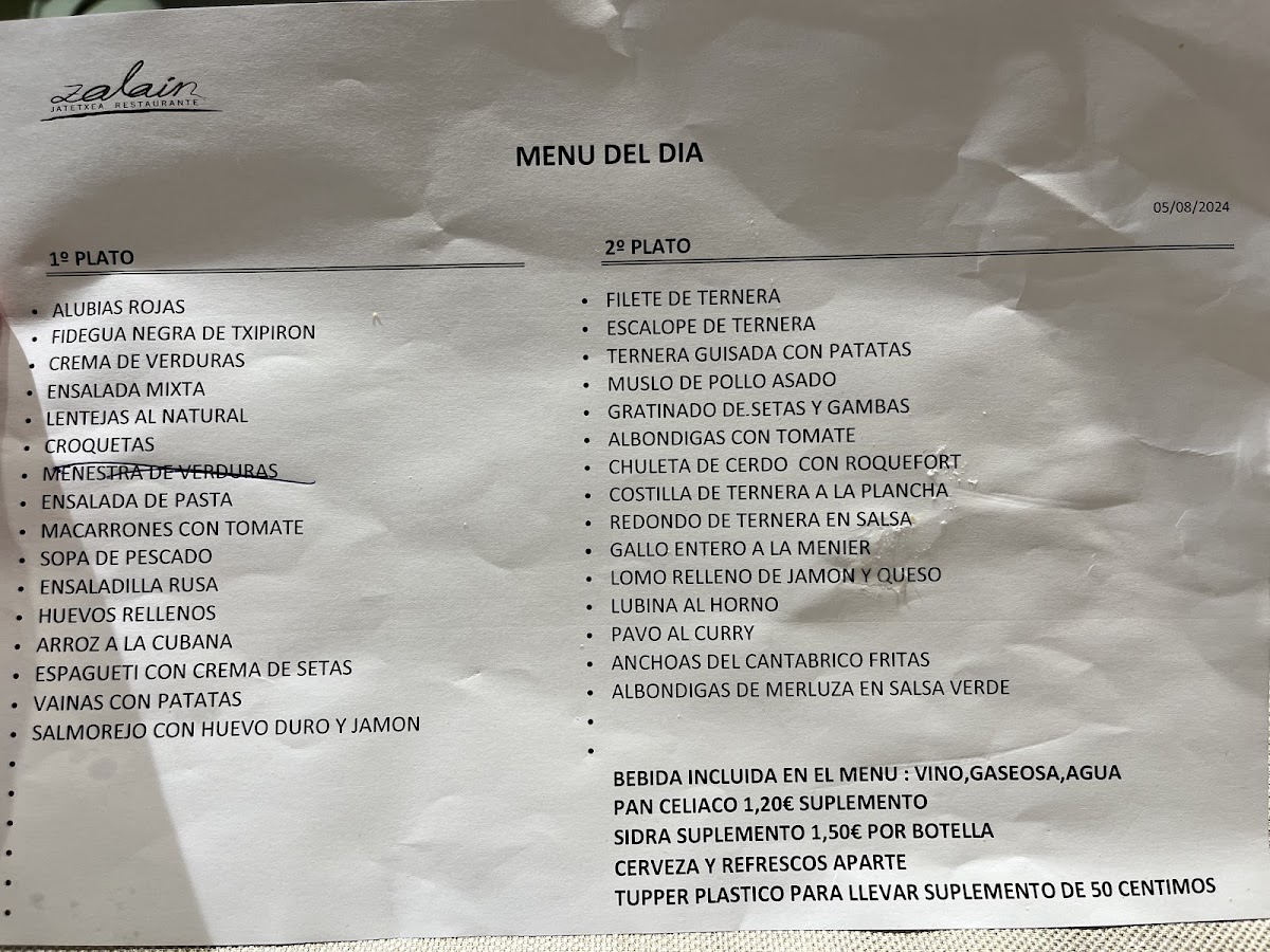 Menu Zalain | Hostal - Jatetxea-1