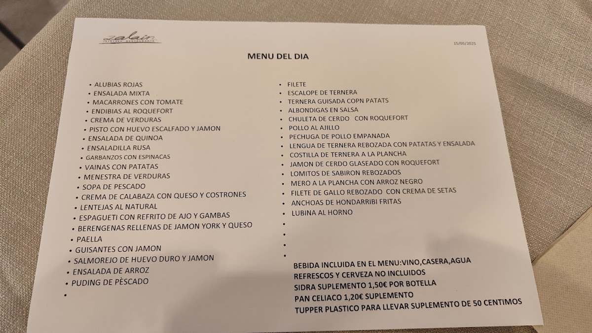 Menu Zalain | Hostal - Jatetxea-2