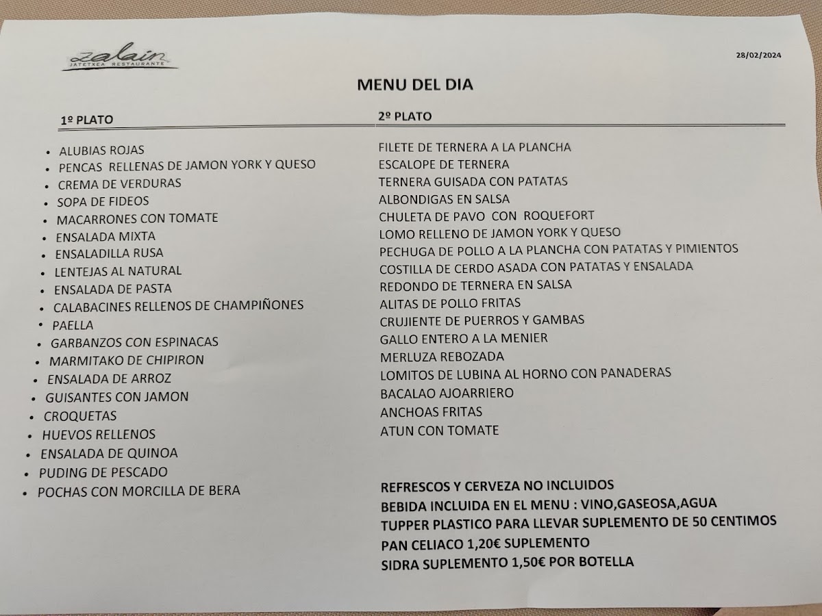 Menu Zalain | Hostal - Jatetxea-3