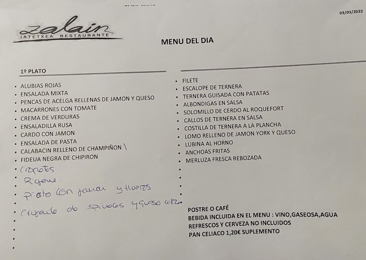 Menu Zalain | Hostal - Jatetxea-4