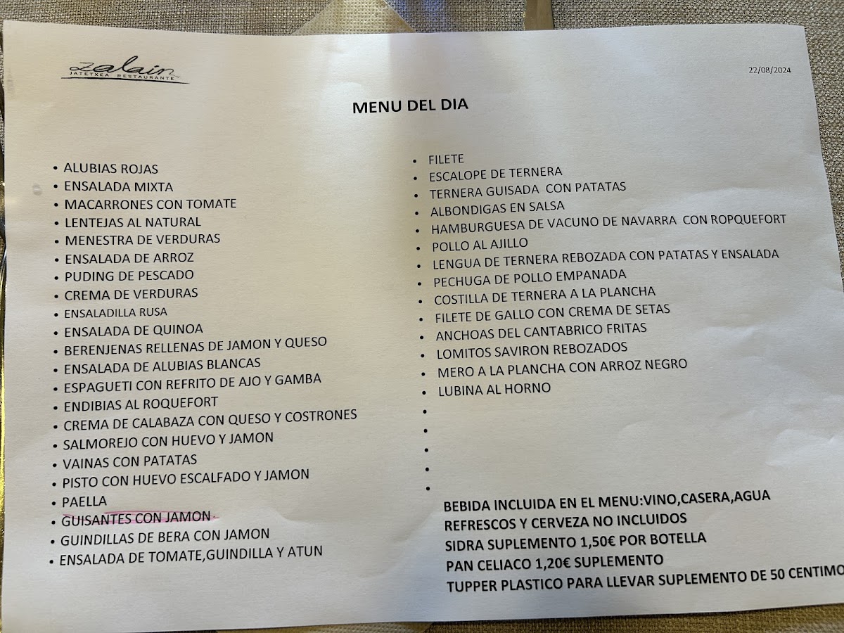 Menu Zalain | Hostal - Jatetxea-6