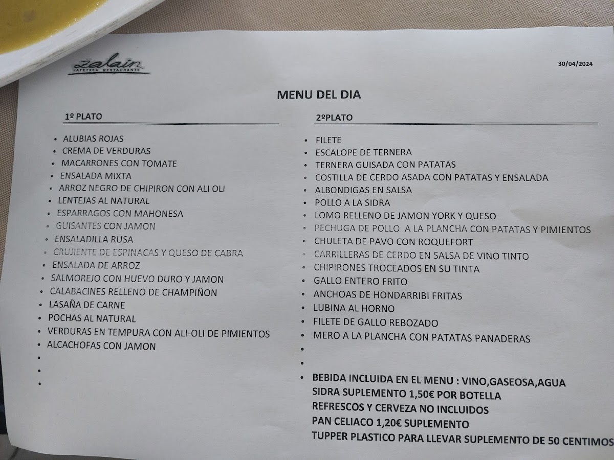 Menu Zalain | Hostal - Jatetxea-8