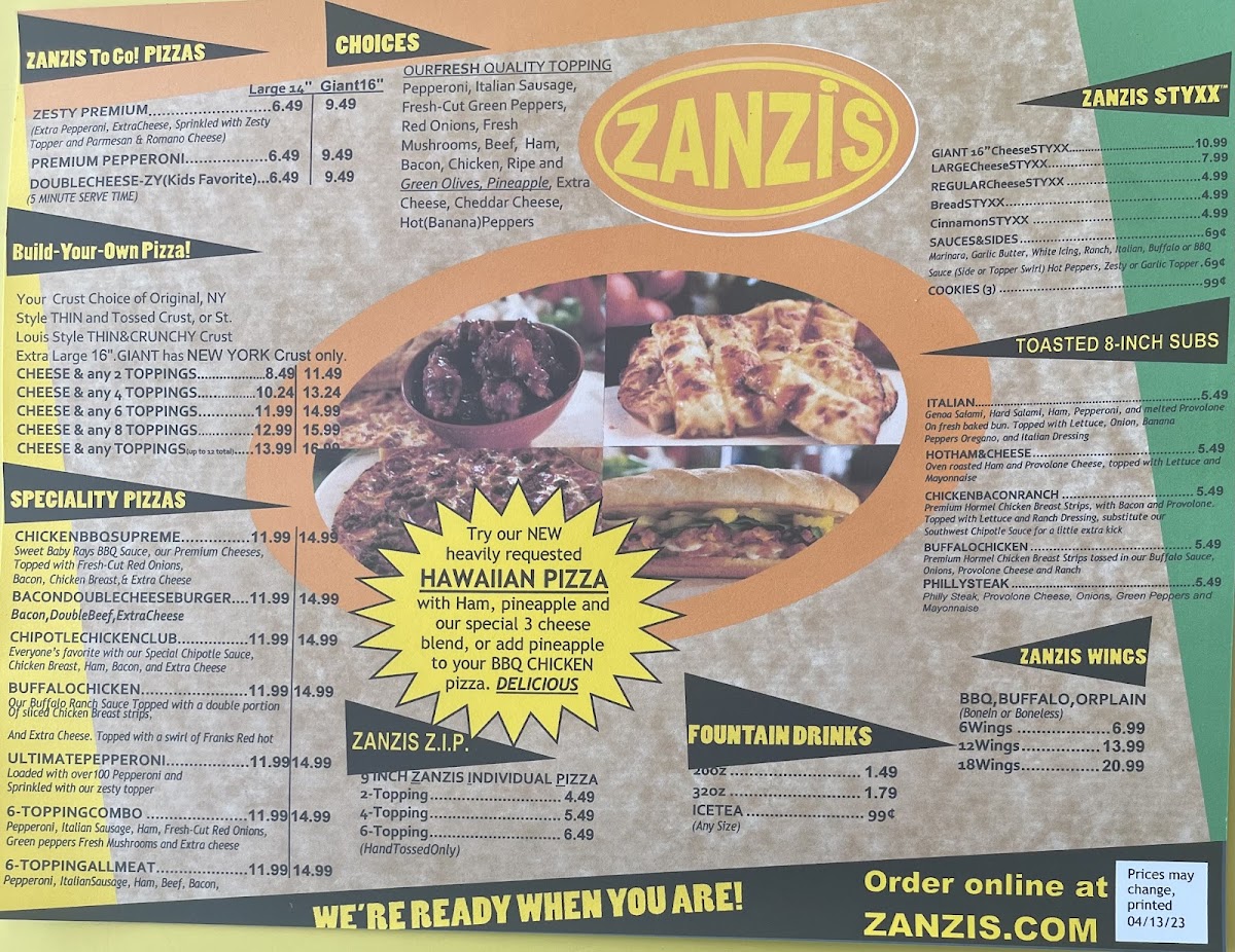 Menu Zanzi’S Pizza-1