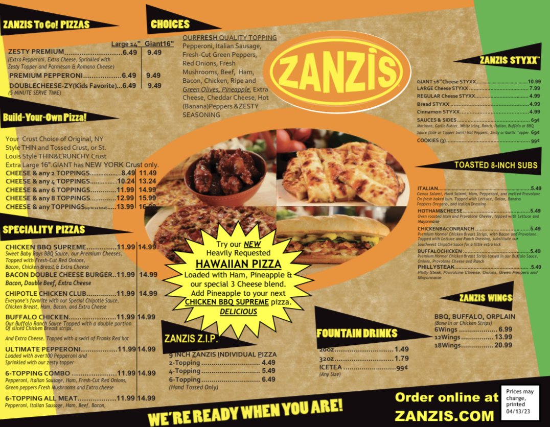 Menu Zanzi’S Pizza-2