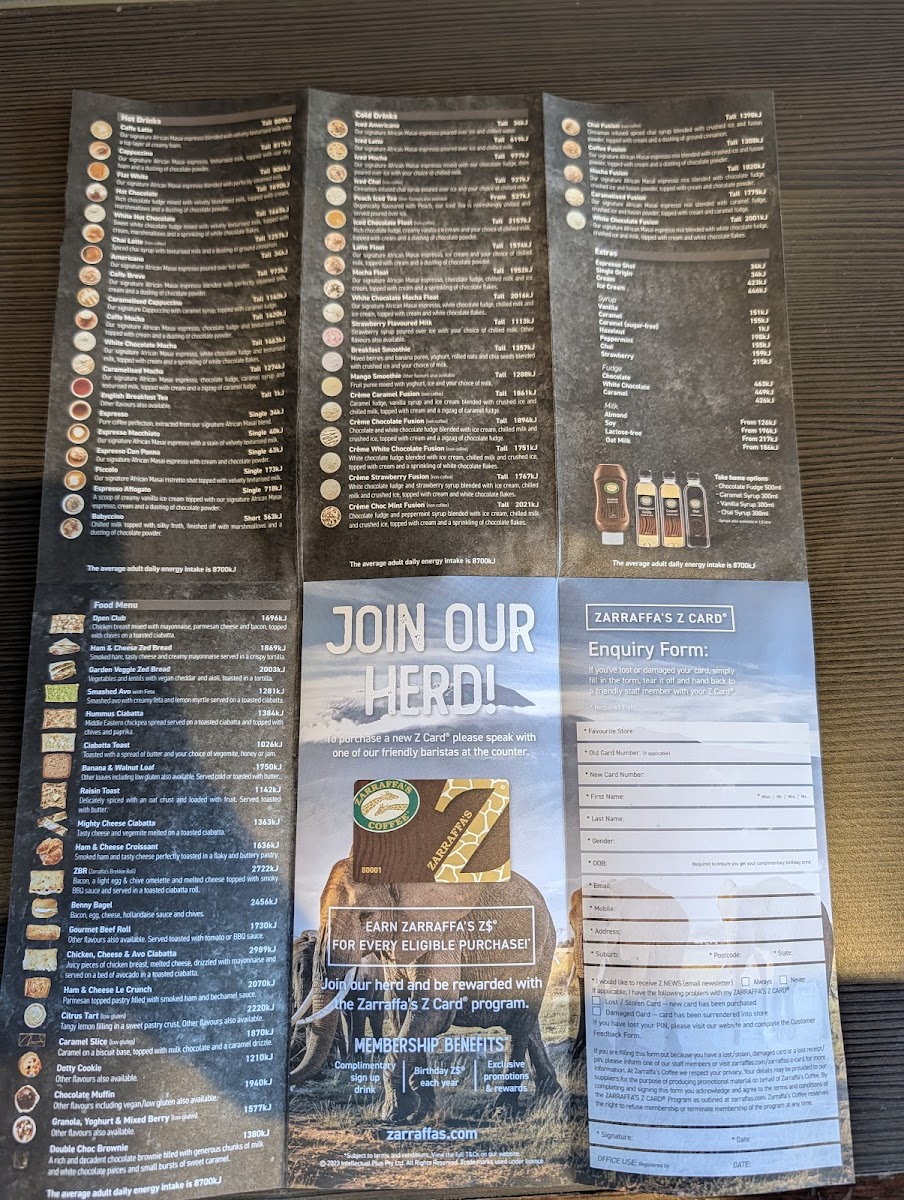 Menu Zarraffa's Coffee Coffs Harbour North-1