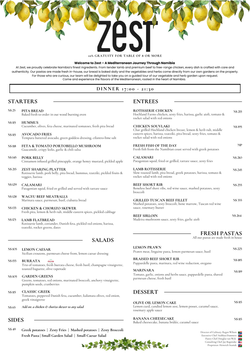 Menu Zest - Mediterranean Restaurant-1