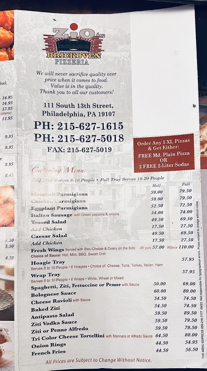 Menu Zio's Brick Oven Pizza-5