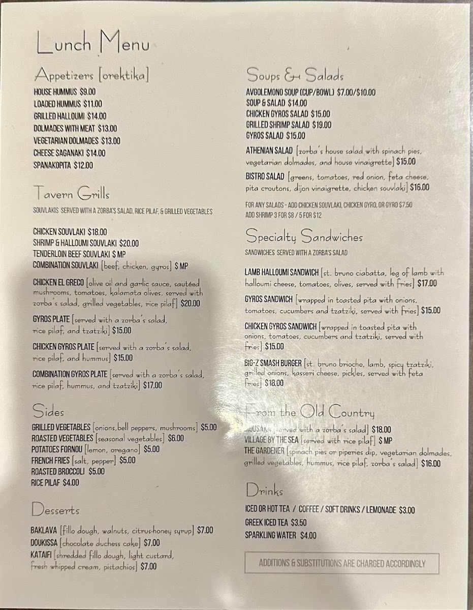Menu Zorba's Greek Bistro-1